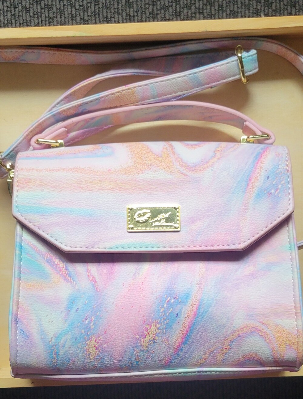 Betsey Johnson Luv Crossbody Purse Shoulderbag Marble Unicorn Galaxy Swirl